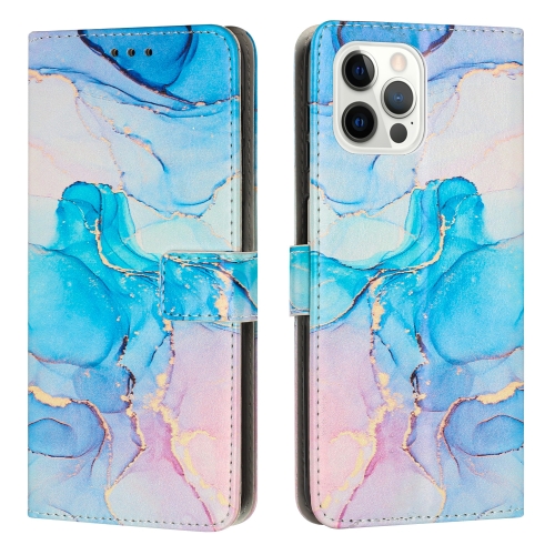 

For iPhone 15 Pro Painted Marble Pattern Leather Phone Case(Pink Green)