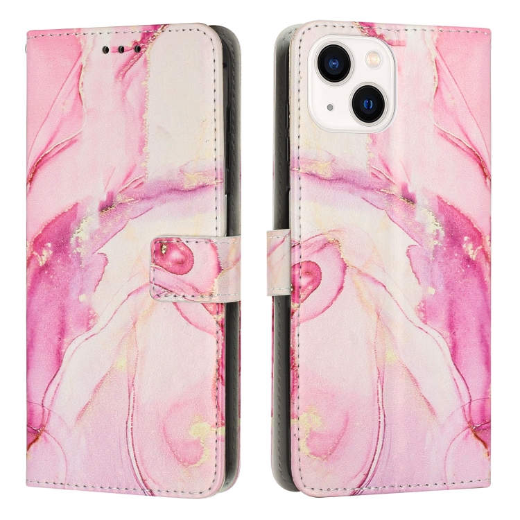 

For iPhone 15 Painted Marble Pattern Leather Phone Case(Rose Gold)