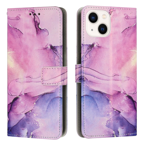 

For iPhone 15 Painted Marble Pattern Leather Phone Case(Purple)