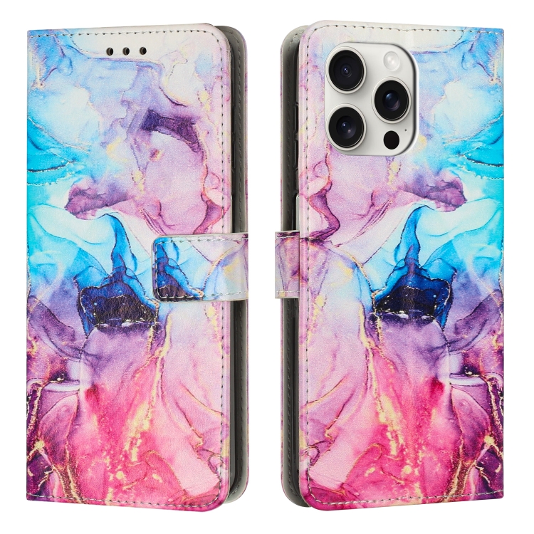 

For iPhone 16 Pro Painted Marble Pattern Leather Phone Case(Pink Purple)