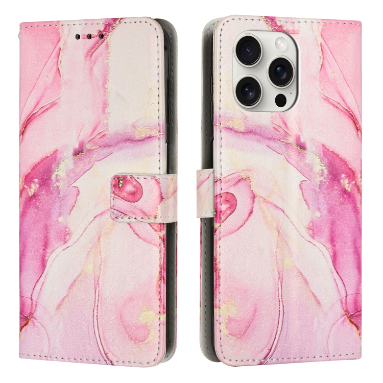 

For iPhone 16 Pro Painted Marble Pattern Leather Phone Case(Rose Gold)