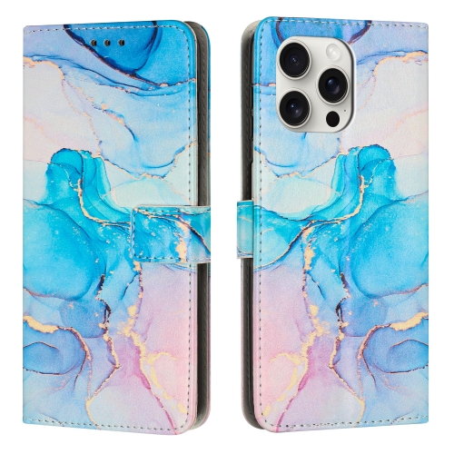 

For iPhone 16 Pro Painted Marble Pattern Leather Phone Case(Pink Green)