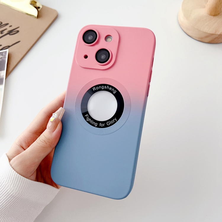 

For iPhone 14 Plus Two-color Gradient MagSafe TPU Phone Case(Pink+Blue)