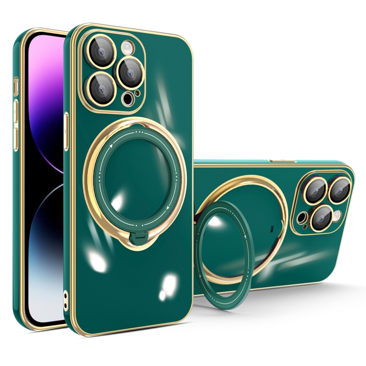 

For iPhone 15 Pro Max Multifunction Electroplating MagSafe Holder Phone Case(Dark Green)