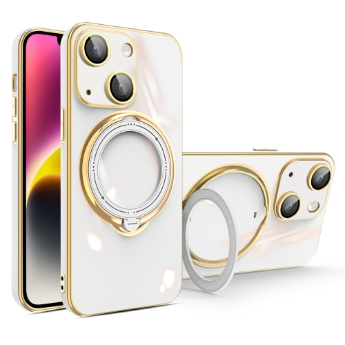 

For iPhone 15 Plus Multifunction Electroplating MagSafe Holder Phone Case(White)