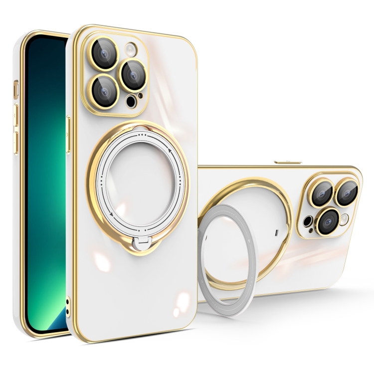 

For iPhone 13 Pro Multifunction Electroplating MagSafe Holder Phone Case(White)