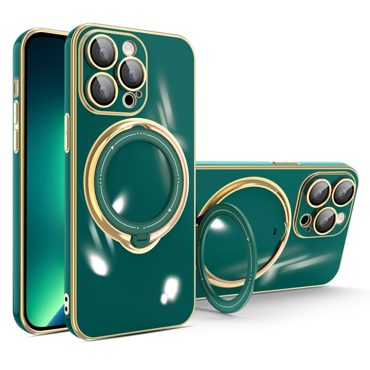 

For iPhone 13 Pro Multifunction Electroplating MagSafe Holder Phone Case(Dark Green)
