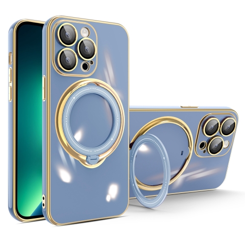 

For iPhone 13 Pro Multifunction Electroplating MagSafe Holder Phone Case(Blue)