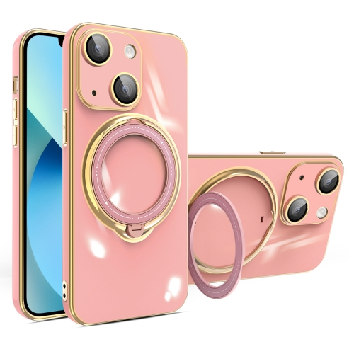 

For iPhone 13 Multifunction Electroplating MagSafe Holder Phone Case(Pink)