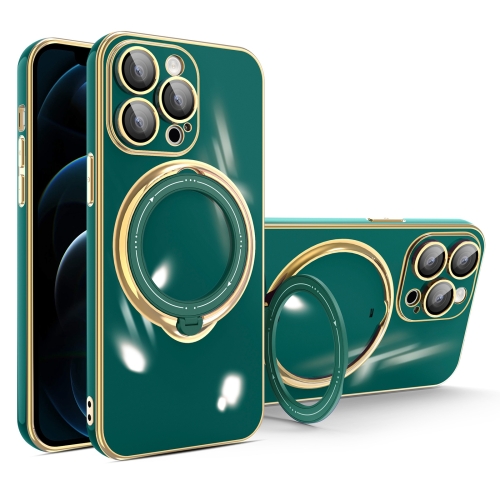 

For iPhone 12 Pro Multifunction Electroplating MagSafe Holder Phone Case(Dark Green)