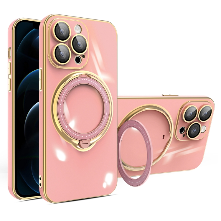 

For iPhone 12 Pro Multifunction Electroplating MagSafe Holder Phone Case(Pink)