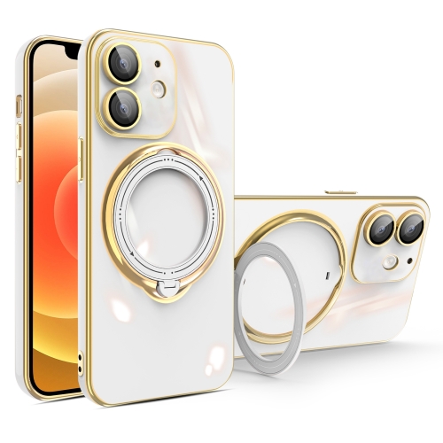 

For iPhone 12 Multifunction Electroplating MagSafe Holder Phone Case(White)