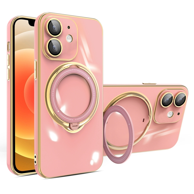 

For iPhone 12 Multifunction Electroplating MagSafe Holder Phone Case(Pink)