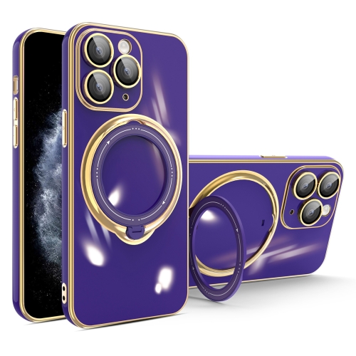 

For iPhone 11 Pro Multifunction Electroplating MagSafe Holder Phone Case(Dark Purple)