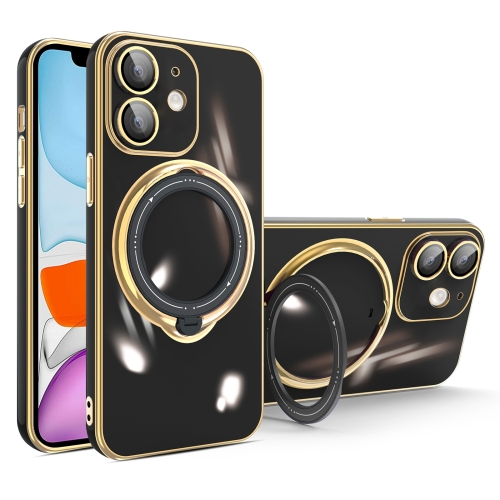 

For iPhone 11 Multifunction Electroplating MagSafe Holder Phone Case(Black)