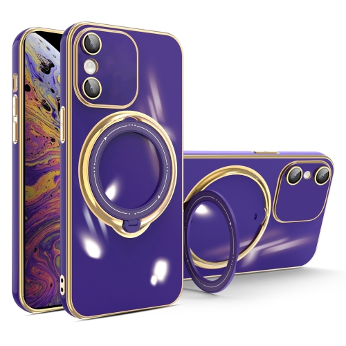 

For iPhone XS Max Multifunction Electroplating MagSafe Holder Phone Case(Dark Purple)