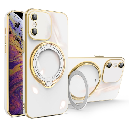 

For iPhone XS Max Multifunction Electroplating MagSafe Holder Phone Case(White)