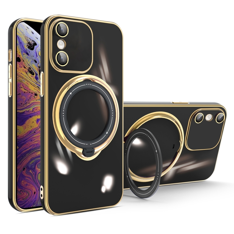 

For iPhone XS Max Multifunction Electroplating MagSafe Holder Phone Case(Black)