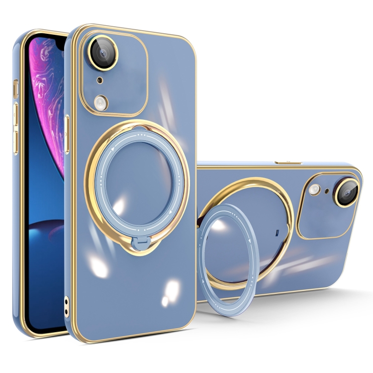 

For iPhone XR Multifunction Electroplating MagSafe Holder Phone Case(Blue)