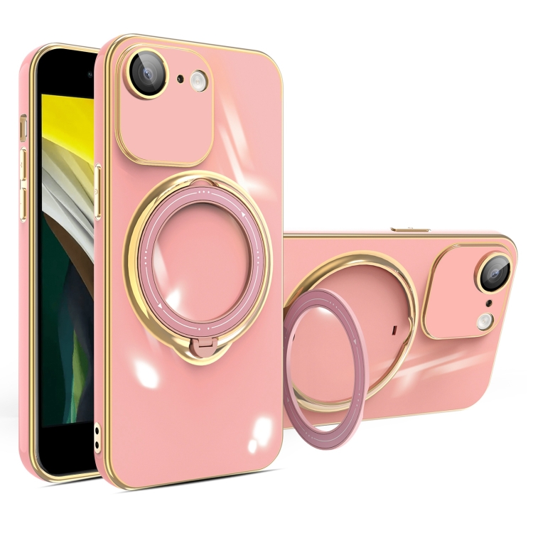 

For iPhone SE 2022 / 2020 / 8 / 7 Multifunction Electroplating MagSafe Holder Phone Case(Pink)