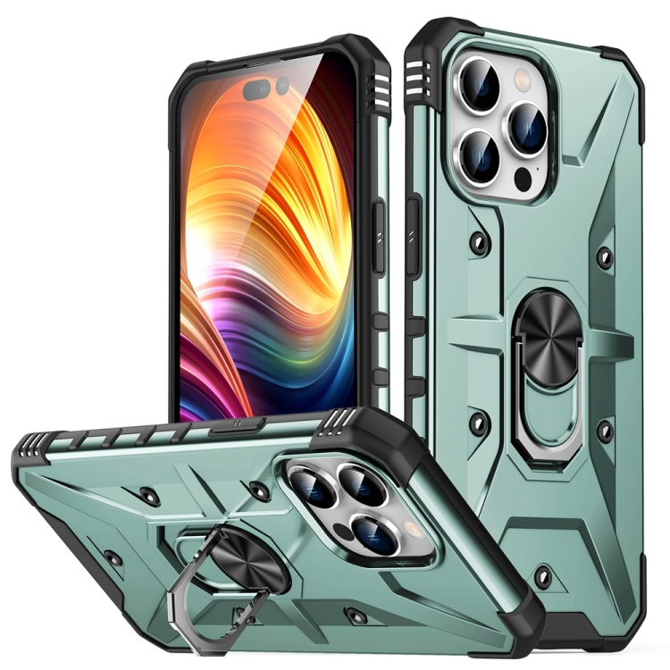 

For iPhone 15 Pro Ring Holder Phone Case(Midnight Green)