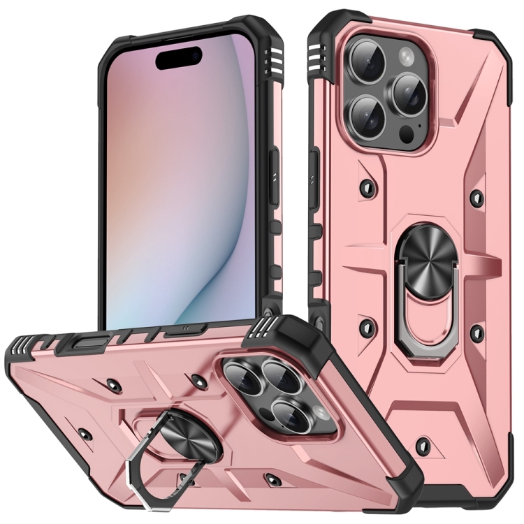 

For iPhone 16 Pro Ring Holder Phone Case(Rose Gold)