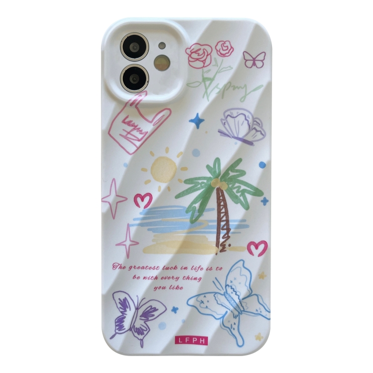 

For iPhone 12 2 in 1 Minimalist Pattem PC Shockproof Phone Case(Coconut Tree)