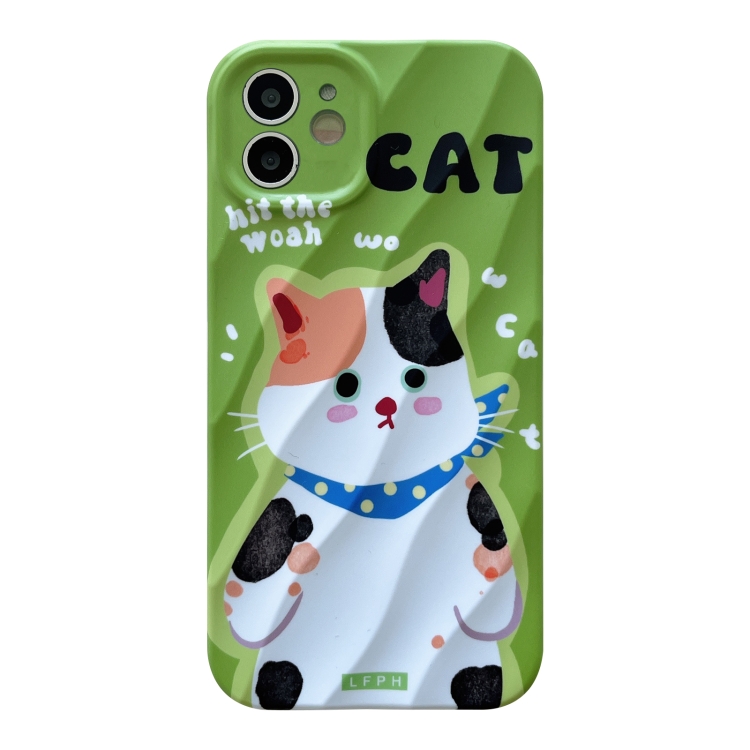 

For iPhone 12 2 in 1 Minimalist Pattem PC Shockproof Phone Case(Ribbon Cat)