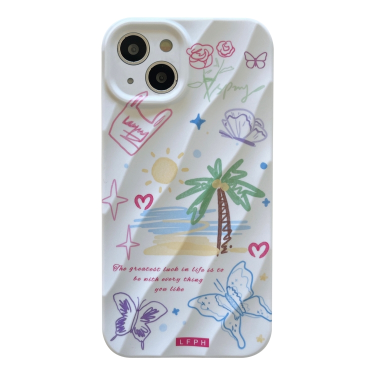 

For iPhone 13 2 in 1 Minimalist Pattem PC Shockproof Phone Case(Coconut Tree)