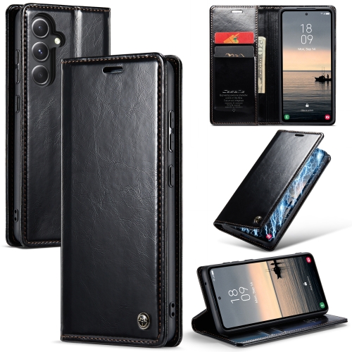 

For Samsung Galaxy S23 FE CaseMe-003 PU + PC Business Style Crazy Horse Texture Leather Phone Case(Black)
