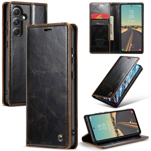 

For Samsung Galaxy S23 FE CaseMe-003 PU + PC Business Style Crazy Horse Texture Leather Phone Case(Coffee)