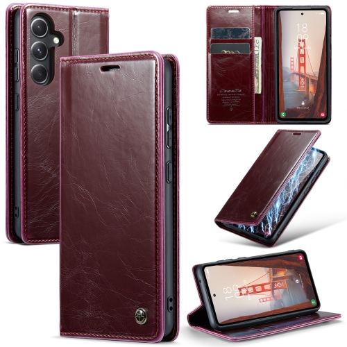 

For Samsung Galaxy S23 FE CaseMe-003 PU + PC Business Style Crazy Horse Texture Leather Phone Case(Mulberry Red)