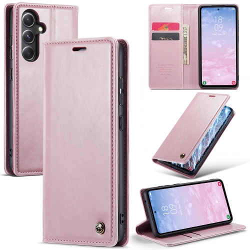 

For Samsung Galaxy S23 FE CaseMe-003 PU + PC Business Style Crazy Horse Texture Leather Phone Case(Pink)