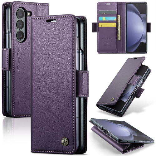 

For Samsung Galaxy Z Fold5 CaseMe 023 Butterfly Buckle Litchi Texture RFID Anti-theft Leather Phone Case(Pearly Purple)