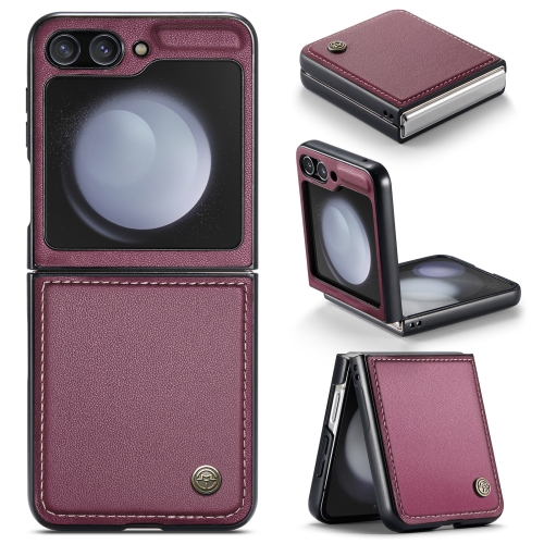 

For Samsung Galaxy Z Flip5 CaseMe 023 Butterfly Buckle Litchi Texture RFID Anti-theft Leather Phone Case(Wine Red)
