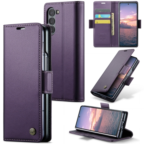

For Samsung Galaxy Z Fold6 5G CaseMe 023 Butterfly Buckle Litchi Texture RFID Anti-theft Leather Phone Case(Pearly Purple)