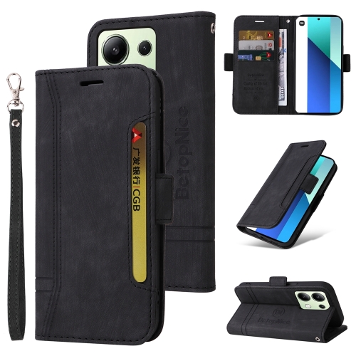 

For Xiaomi Redmi Note 13 4G BETOPNICE Dual-side Buckle Leather Phone Case(Black)