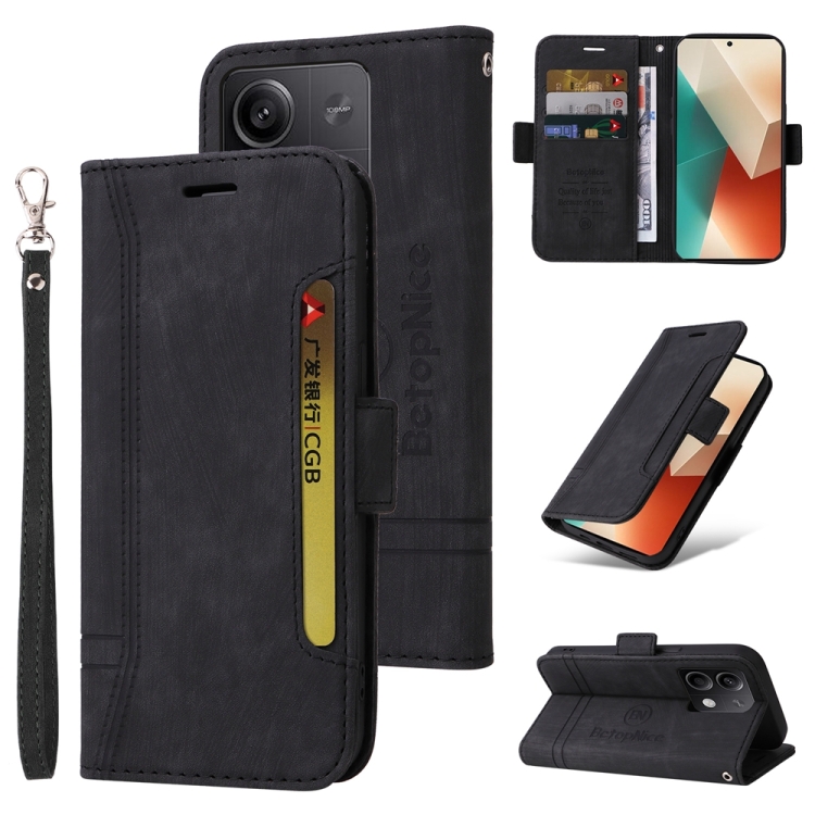 

For Xiaomi Redmi Note 13 5G Global BETOPNICE Dual-side Buckle Leather Phone Case(Black)