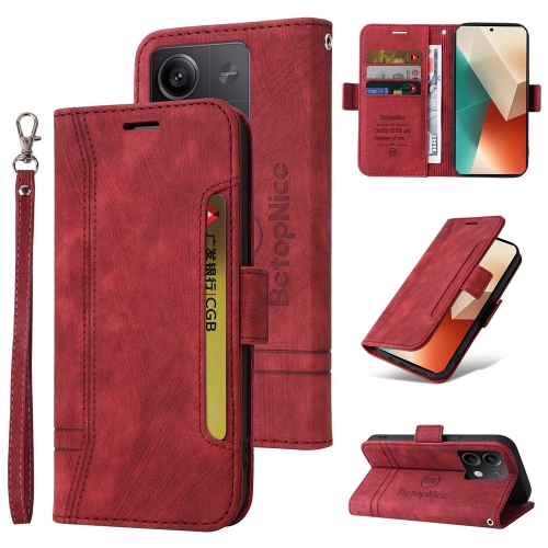 

For Xiaomi Redmi Note 13 5G Global BETOPNICE Dual-side Buckle Leather Phone Case(Red)