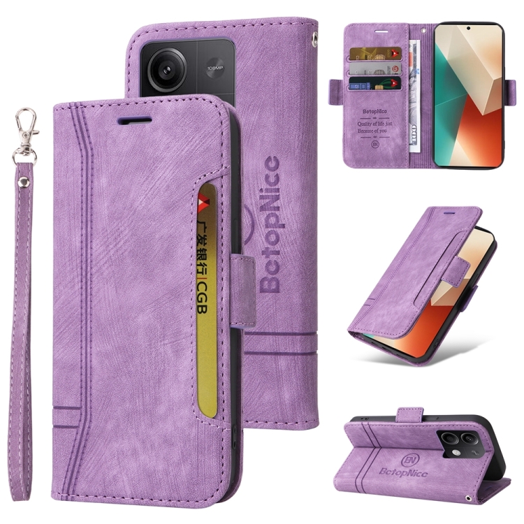 

For Xiaomi Redmi Note 13 5G Global BETOPNICE Dual-side Buckle Leather Phone Case(Purple)
