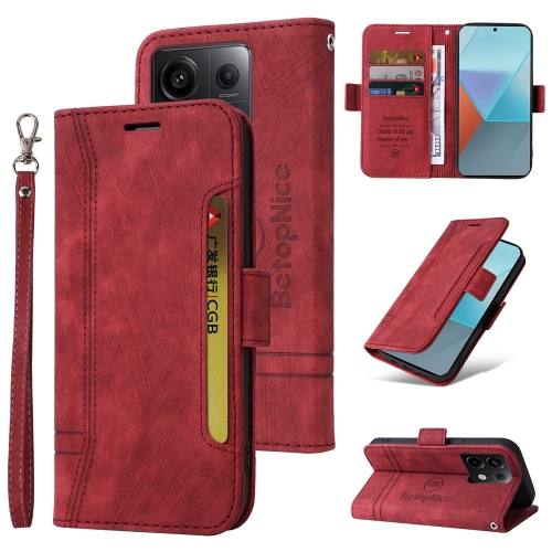 

For Xiaomi Poco X6 5G / Redmi Note 13 Pro 5G Global BETOPNICE Dual-side Buckle Leather Phone Case(Red)