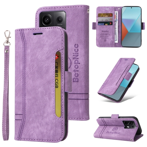 

For Xiaomi Poco X6 5G / Redmi Note 13 Pro 5G Global BETOPNICE Dual-side Buckle Leather Phone Case(Purple)