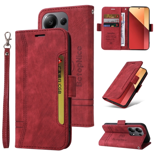 

For Xiaomi Poco M6 Pro 4G/Redmi Note13 Pro 4G Global BETOPNICE Dual-side Buckle Leather Phone Case(Red)