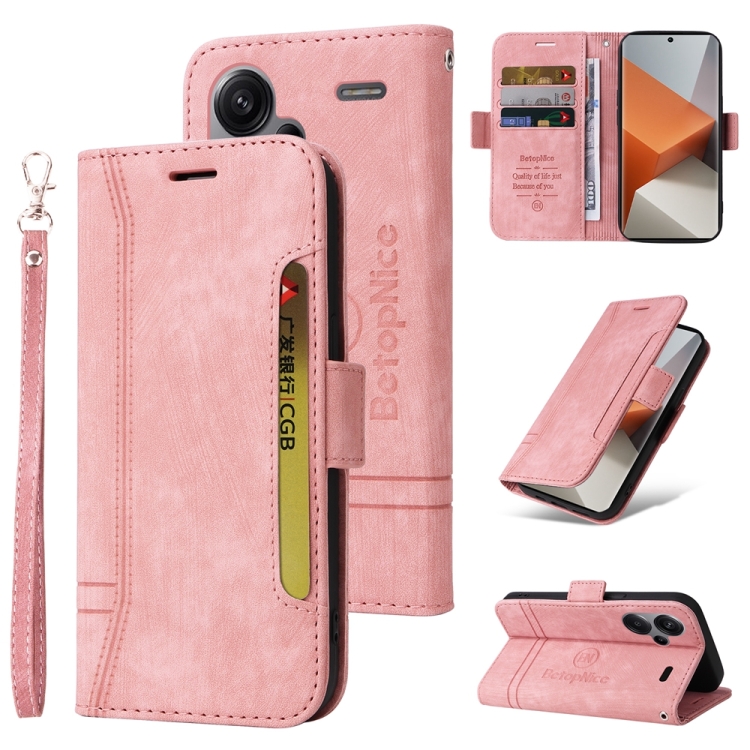 

For Xiaomi Redmi Note 13 Pro+ 5G Global BETOPNICE Dual-side Buckle Leather Phone Case(Pink)