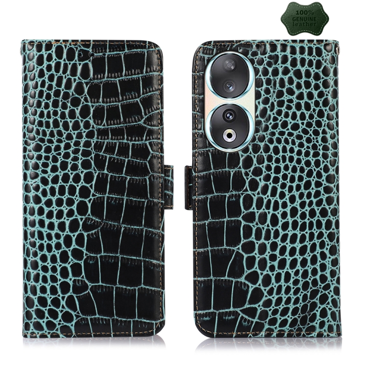 

For Honor 90 Crocodile Top Layer Cowhide Leather Phone Case(Green)