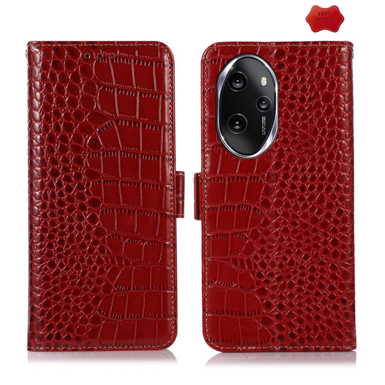 

For Honor 100 Pro Crocodile Top Layer Cowhide Leather Phone Case(Red)