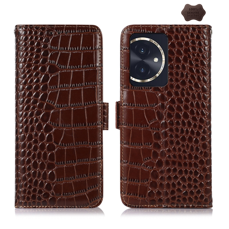 

For Honor 100 Crocodile Top Layer Cowhide Leather Phone Case(Brown)