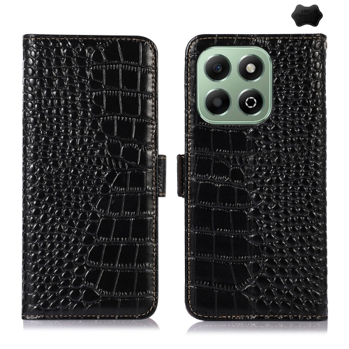 

For Honor X6b Crocodile Top Layer Cowhide Leather Phone Case(Black)