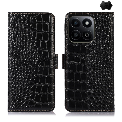 

For Honor Play 60 Plus / 200 Smart Crocodile Top Layer Cowhide Leather Phone Case(Black)