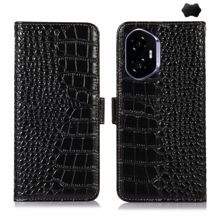 

For Honor 400 Crocodile Top Layer Cowhide Leather Phone Case(Black)